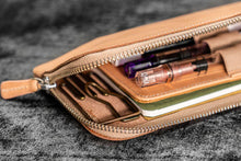 Load image into Gallery viewer, Galen Leather Slip-n-Zip 4 Slots Zippered Pen Pouch - Undyed Leather