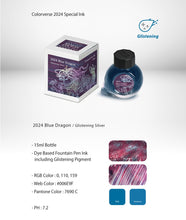 Load image into Gallery viewer, Colorverse 2024 Blue Dragon Glistening Silver 15ml Bottled Ink
