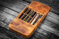 Galen Leather Leather Magnum Opus 6 Slots Hard Pen Case with Removable Pen Tray - Crazy Horse Brown
