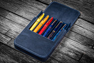 Galen Leather Leather Magnum Opus 6 Slots Hard Pen Case with Removable Pen Tray - Crazy Horse Navy