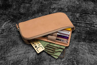 Galen Leather Slip-n-Zip 4 Slots Zippered Pen Pouch - Undyed Leather